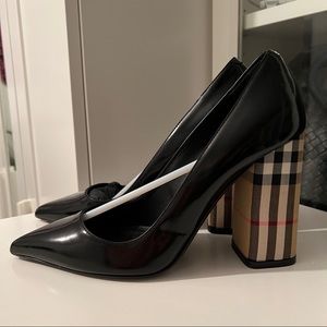 Burberry Black Patent Leather And Vintage Check Block-heel Pumps